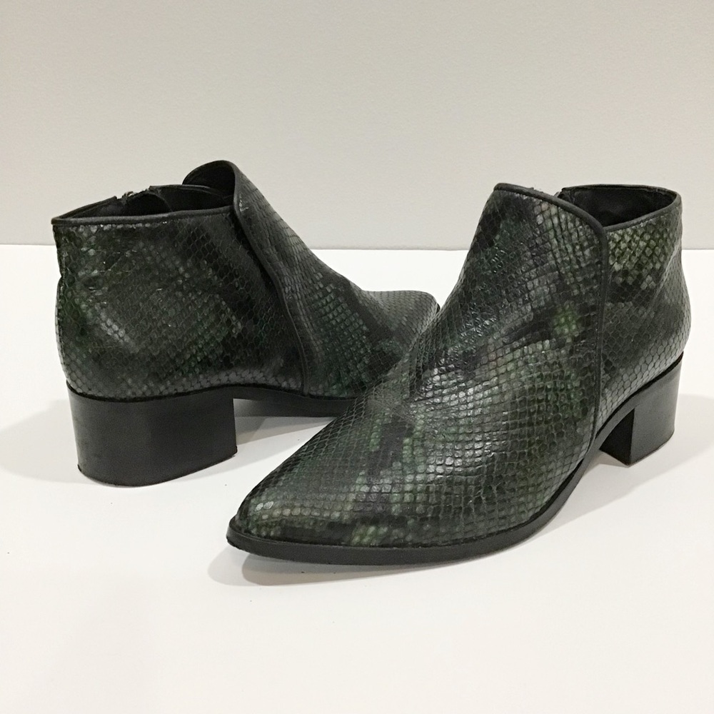 Anthropologie Samsoe & Samsoe Green Leather Snakeskin Bootie | 36 US 5.5
